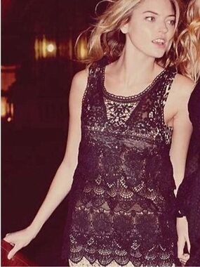 Free People Black Crochet Lace Top